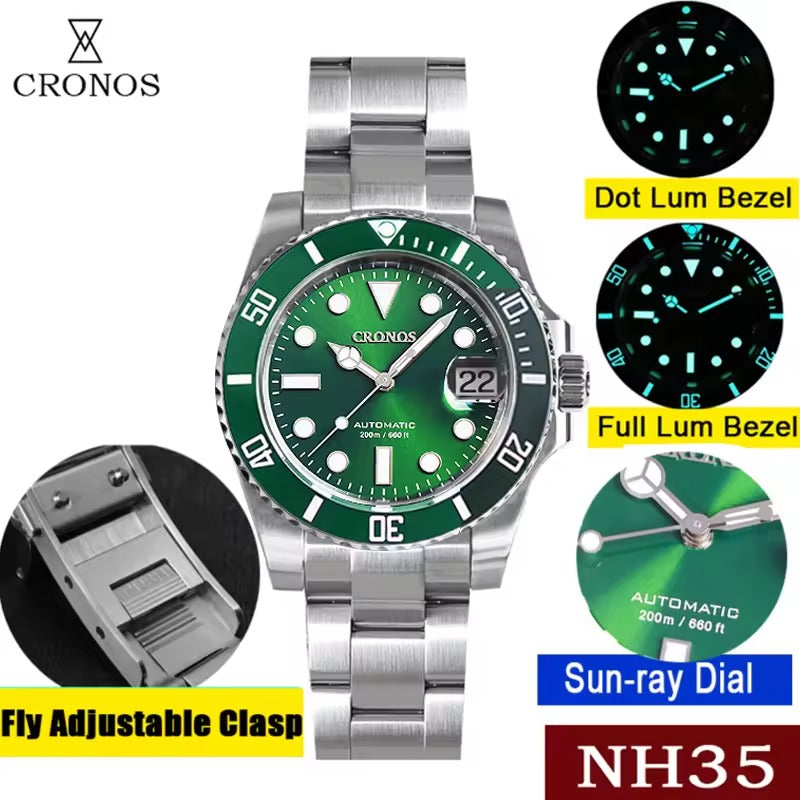 Cronos 2.5x Water Ghost NH35 Dive Watch L6015 with Calendar
