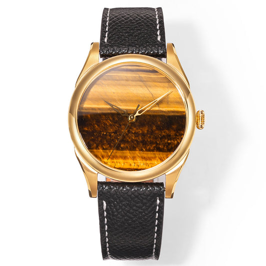 HUASUO New 38mm Business Men Watch Tiger Eye Stone Dial Watch