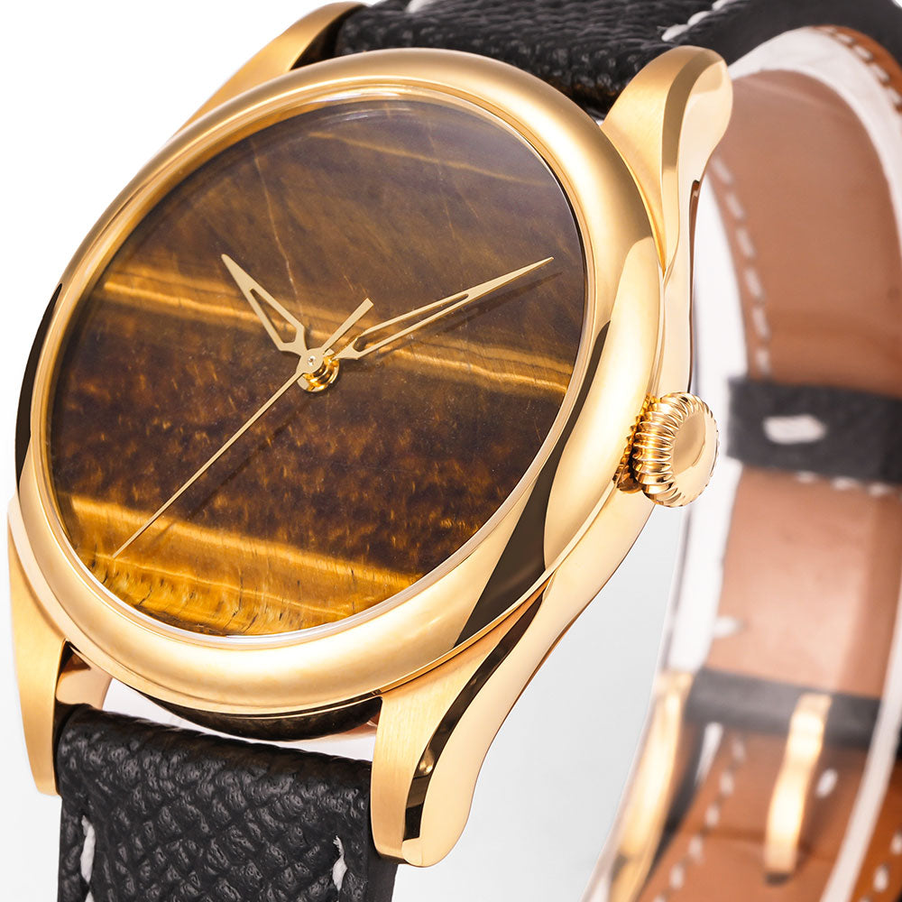 HUASUO New 38mm Business Men Watch Tiger Eye Stone Dial Watch