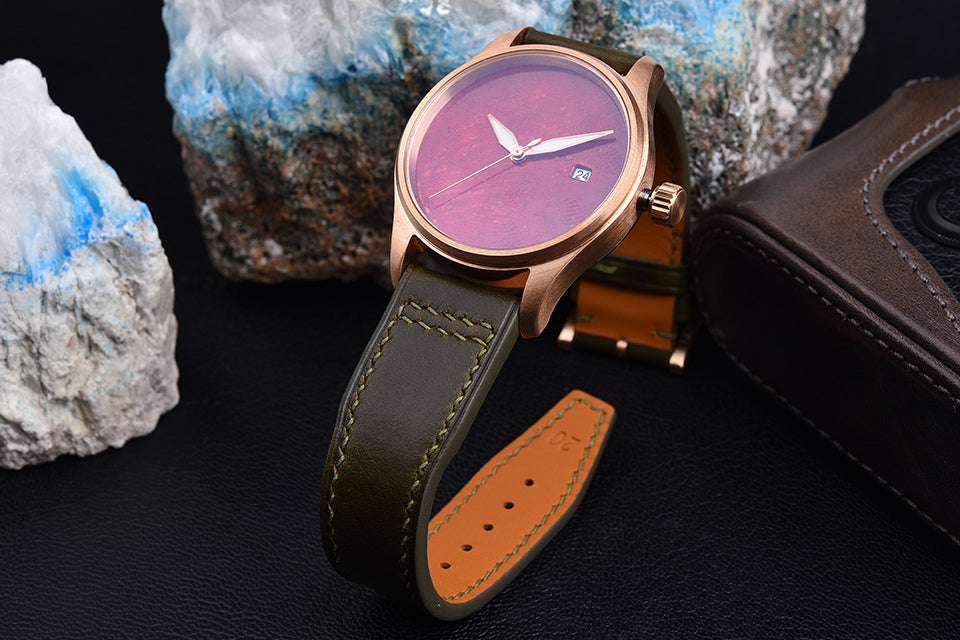 HUASUO 38mm Luxury Bronze Lacquerware Dail Pilot Watch
