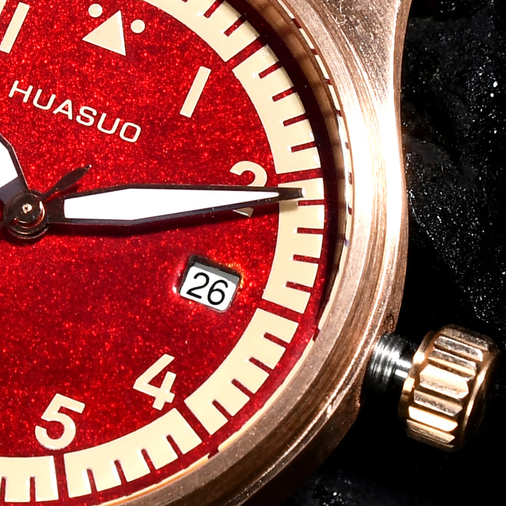 HUASUO 38mm Luxury Bronze Lacquerware Pilot Men's Watch