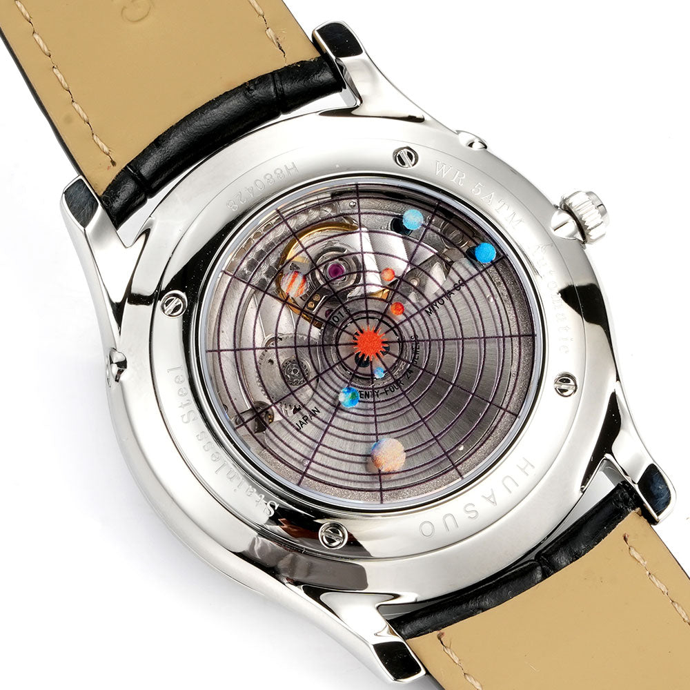 HUASUO Luxury 39mm Meteorite Dial Moon Phase Men's Watches