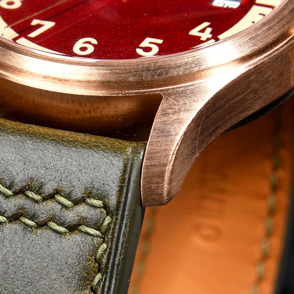HUASUO 38mm Luxury Bronze Lacquerware Pilot Men's Watch