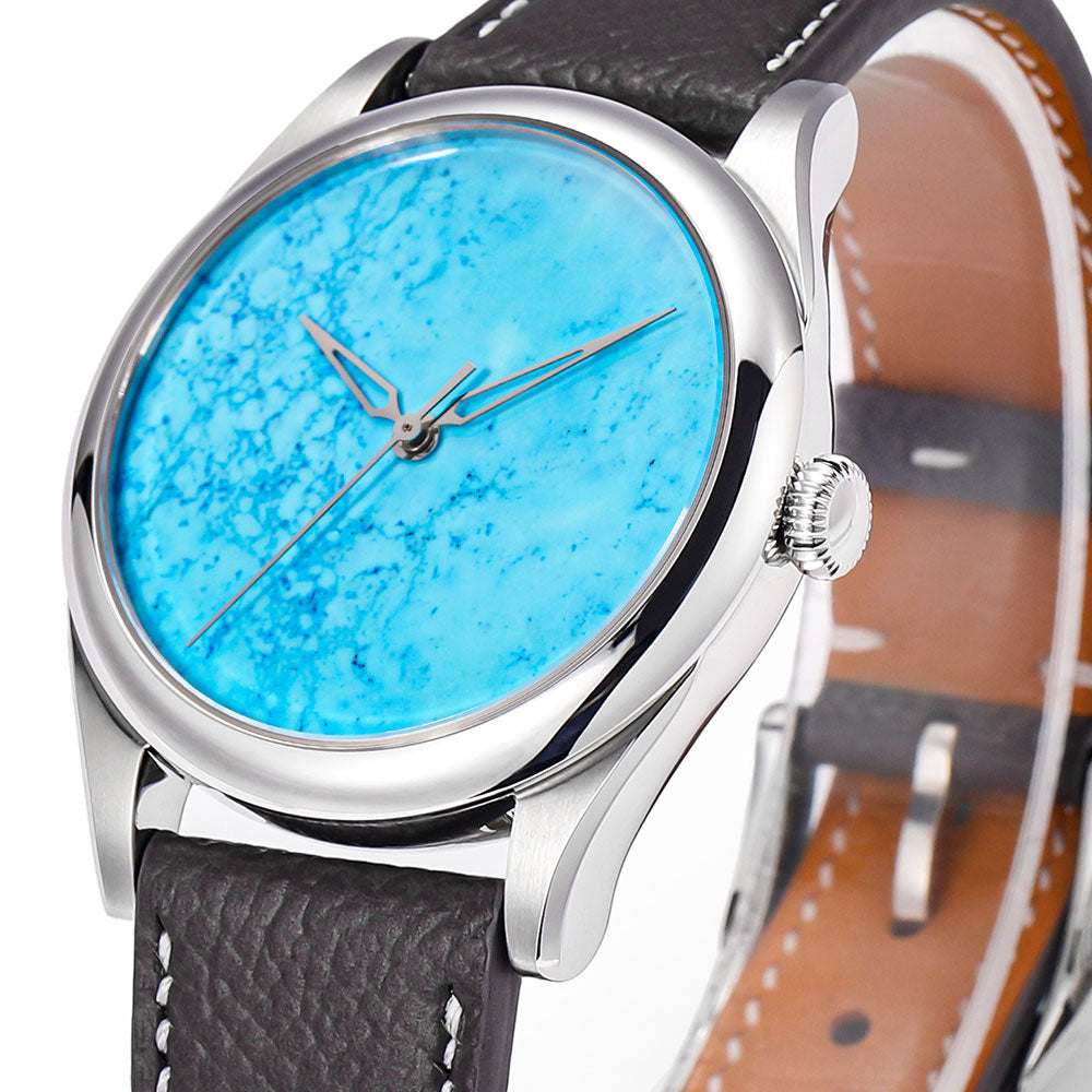 HUASUO New 38mm Business Men Watch Tiger Eye Stone Dial Watch