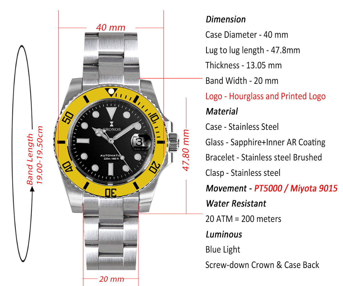 Cronos New 40mm Miyota9015 Diver Men Watches L6045