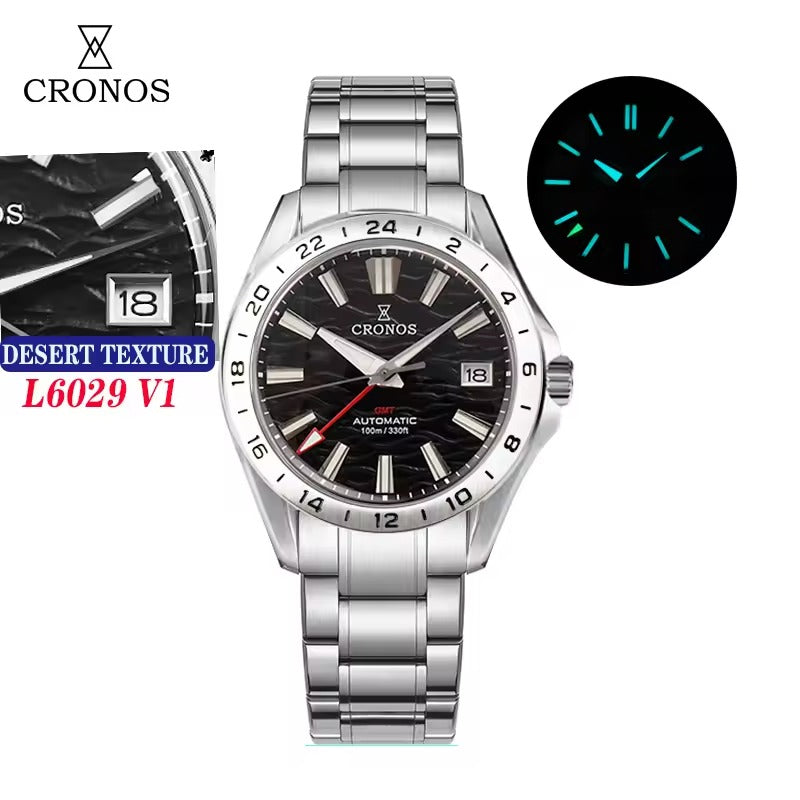 Cronos 39mm GMT NH34 Mechanical Men Watch L6029 V2
