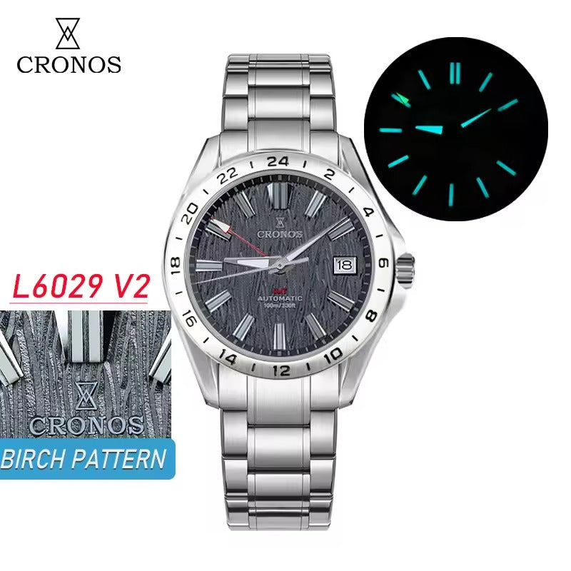 Cronos 39mm GMT NH34 Mechanical Men Watch L6029 V2