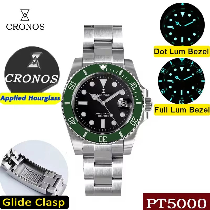 Cronos Water Ghost Luxury Dive Watch PT5000 Movement L6005-with Calendar