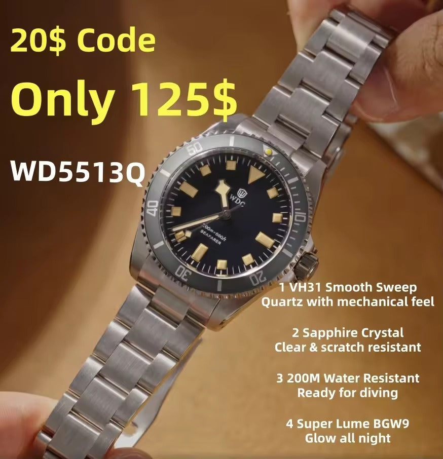 ゴクウ  Watchdives WD5513Q 40mm Quartz Dive Watch – VH31 Sweep Seconds