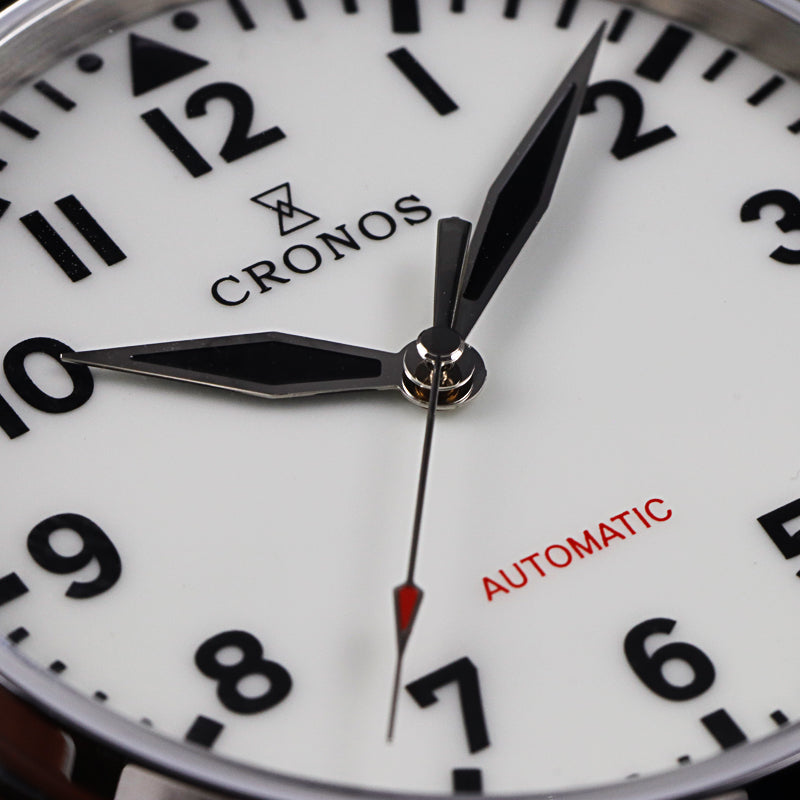 Cronos Pilot Flieger Mechanical  Leather Strap L6001