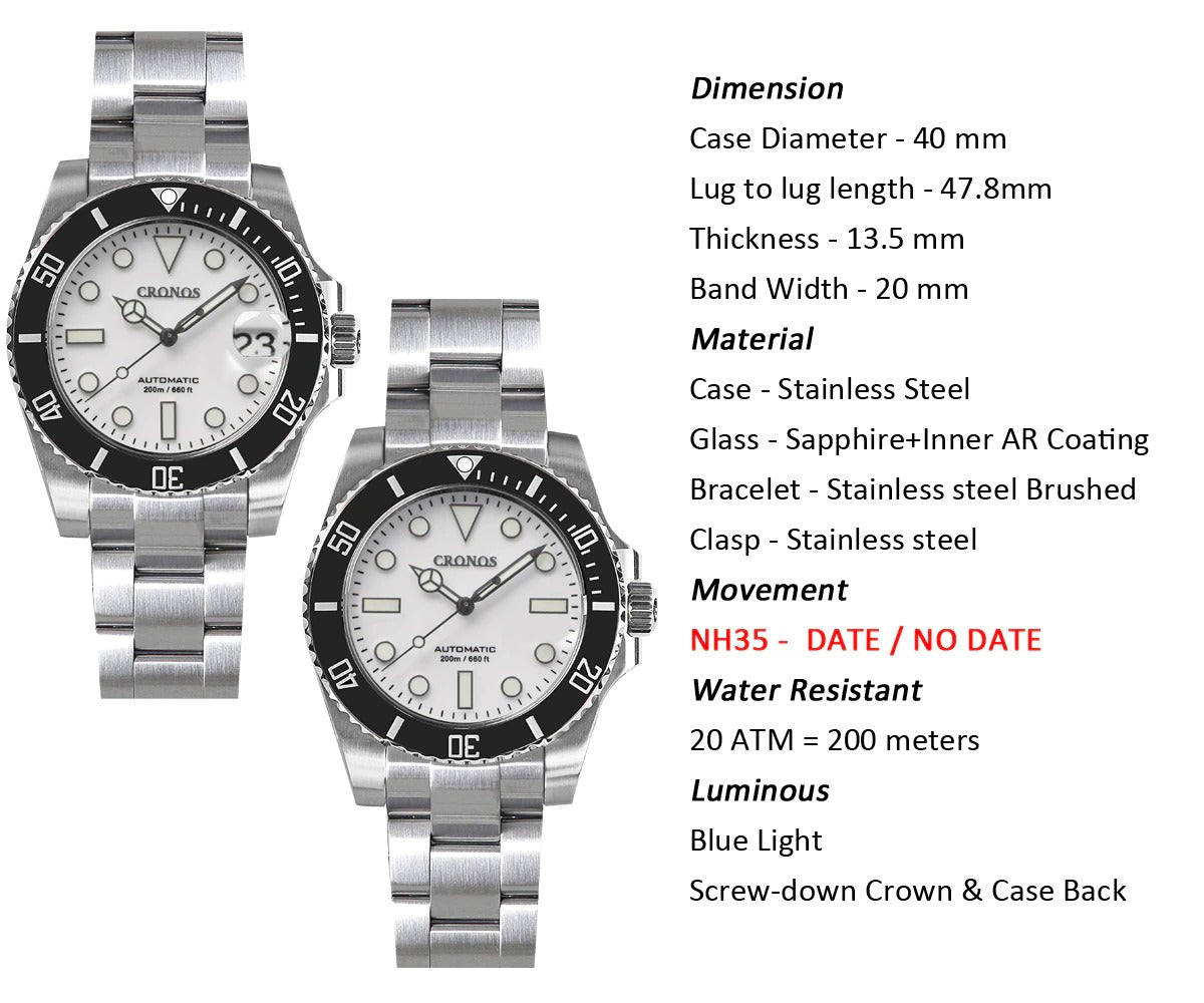 Cronos No Date NH35 Sub Diver Watch L6015M