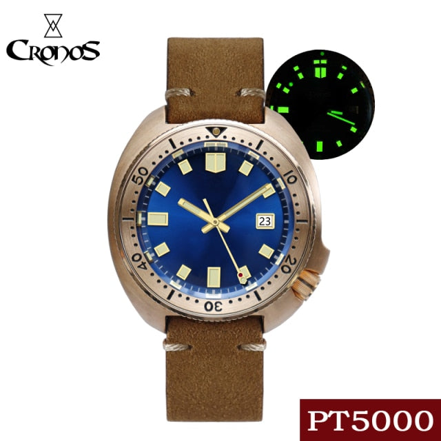 Cronos Turtle Men Bronze Automatic PT5000 and SW200 Crystal Watch L6006