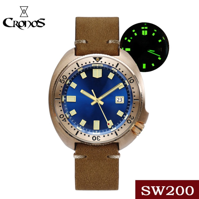 Cronos Turtle Men Bronze Automatic PT5000 and SW200 Crystal Watch L6006