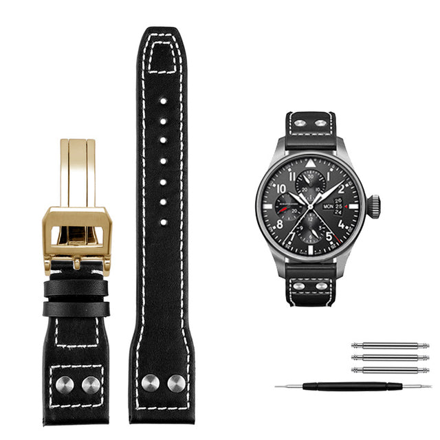 Genuine Leather Rivets Watchband For Big Pilot Watch