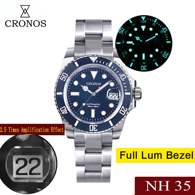 Cronos 2.5x Water Ghost NH35 Dive Watch L6015 with Calendar