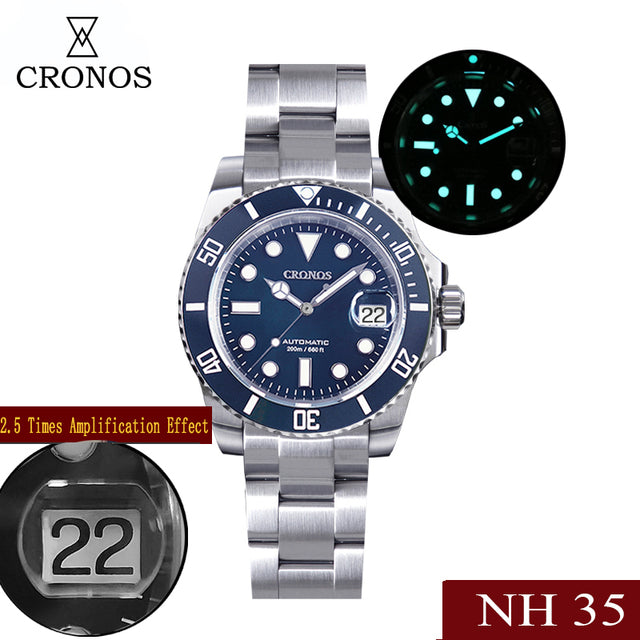 Cronos 2.5x Water Ghost NH35 Dive Watch L6015 with Calendar