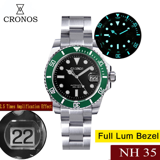 Cronos 2.5x Water Ghost NH35 Dive Watch L6015 with Calendar