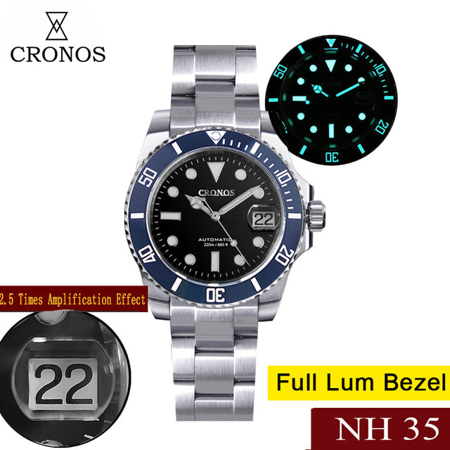 Cronos 2.5x Water Ghost NH35 Dive Watch L6015 with Calendar