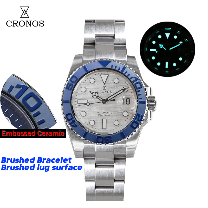 Cronos 2.5x Water Ghost Sub Dive Watch L6018 Fully Brushed Bracelet-Brushed surface