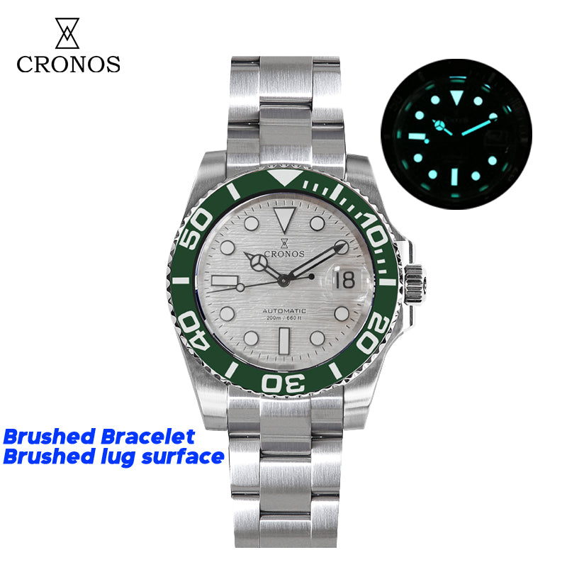 Cronos 2.5x Water Ghost Sub Dive Watch L6018 Fully Brushed Bracelet-Brushed surface