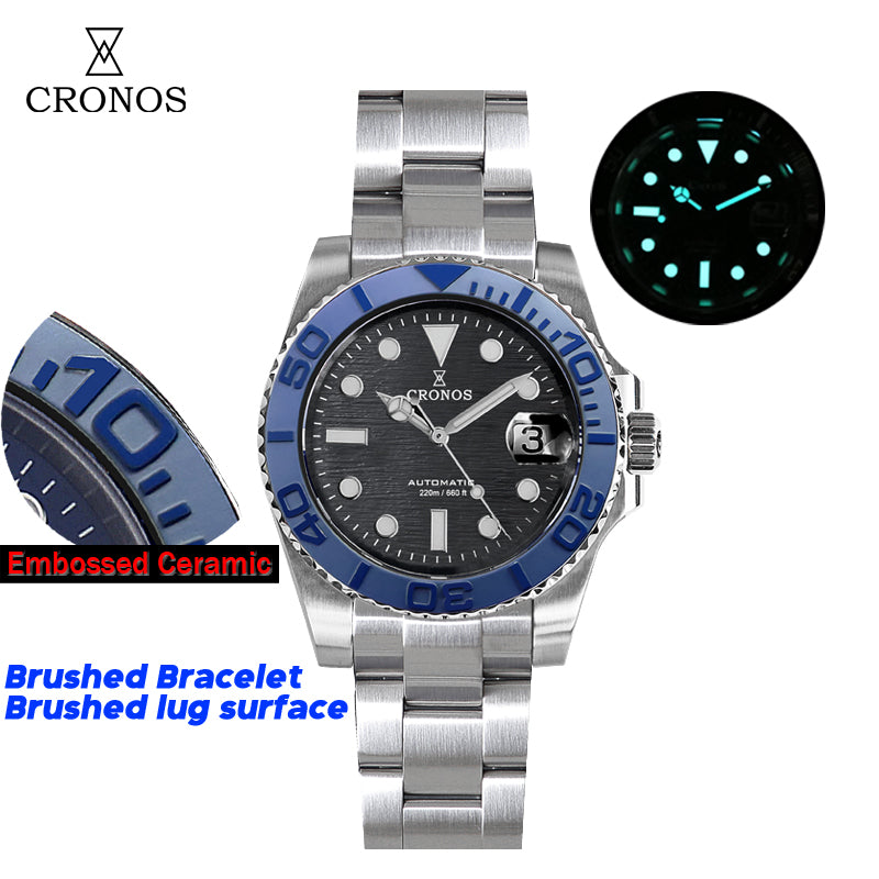 Cronos 2.5x Water Ghost Sub Dive Watch L6018 Fully Brushed Bracelet-Brushed surface