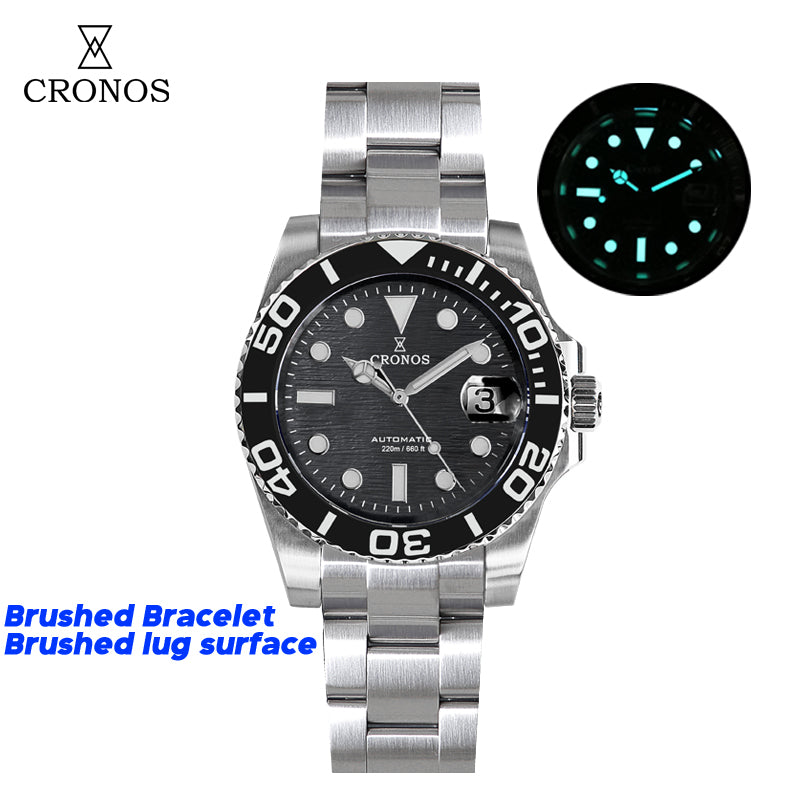 Cronos 2.5x Water Ghost Sub Dive Watch L6018 Fully Brushed Bracelet-Brushed surface