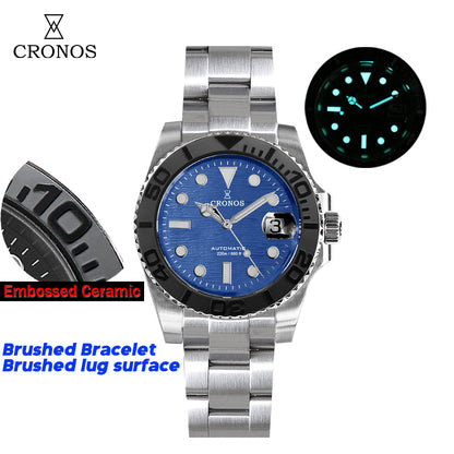 Cronos 2.5x Water Ghost Sub Dive Watch L6018 Fully Brushed Bracelet-Brushed surface