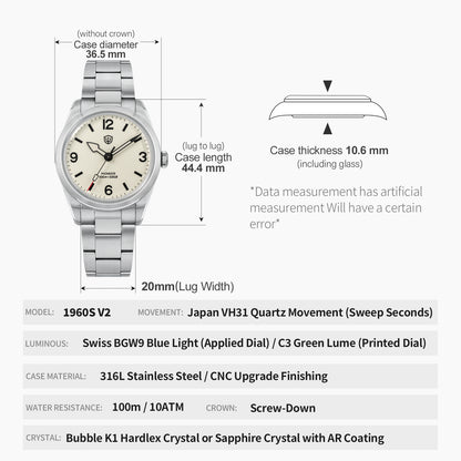 🔥WeeklyDeals🔥Watchdives WD1960S V2 36mm VH31 Men Watch