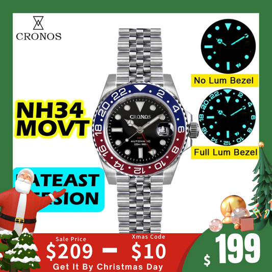 ★Xmas Sale★Cronos NH34 GMT Automatic Men Watch L6020M