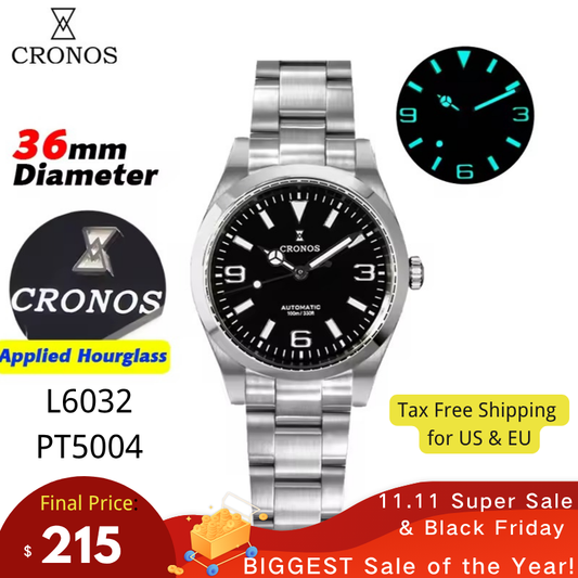 🔥11.11&Black Friday🔥Cronos 36mm Explore PT5000 Automatic Watch L6032
