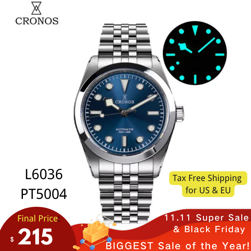 🔥11.11&Black Friday🔥Cronos 36mm Snowflake Automatic Men Watch L6036