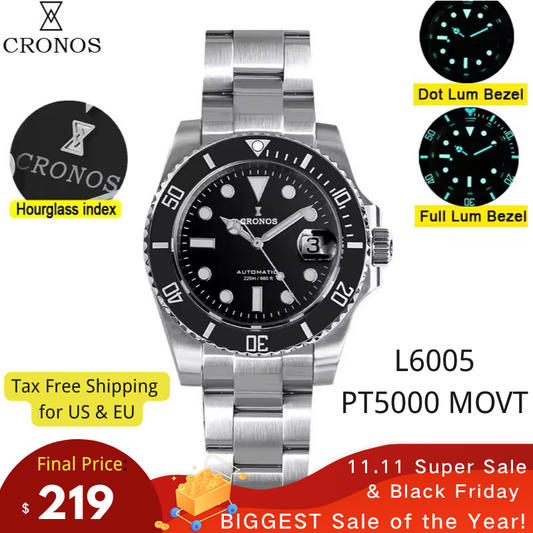 🔥11.11&Black Friday🔥Cronos Sub  Luxury Dive Watch PT5000 Movement L6005-with Calendar