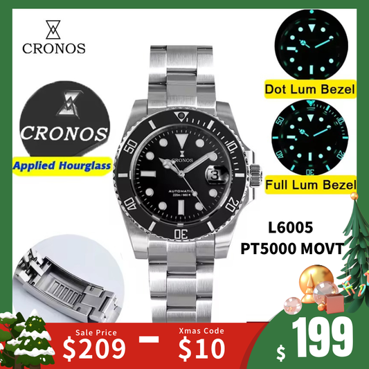 Cronos Water Ghost Luxury Dive Watch PT5000 Movement L6005-with Calendar