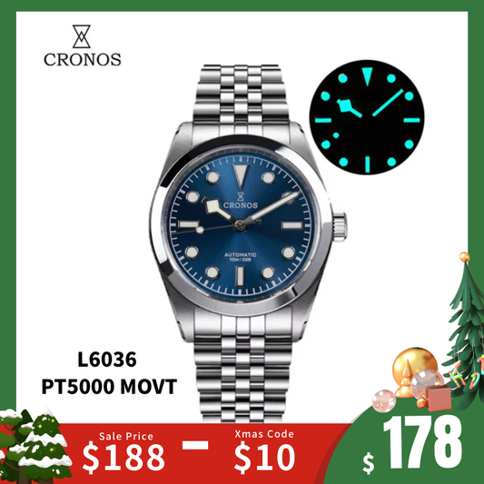 Cronos 36mm Snowflake Automatic Men Watch L6036