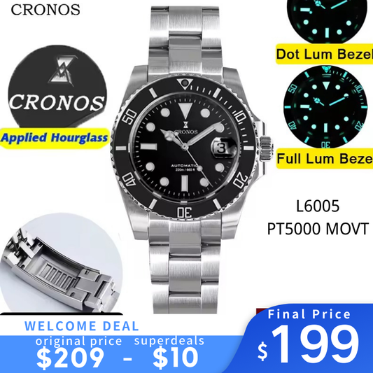 Cronos Sub  Luxury Dive Watch PT5000 Movement L6005-with Calendar