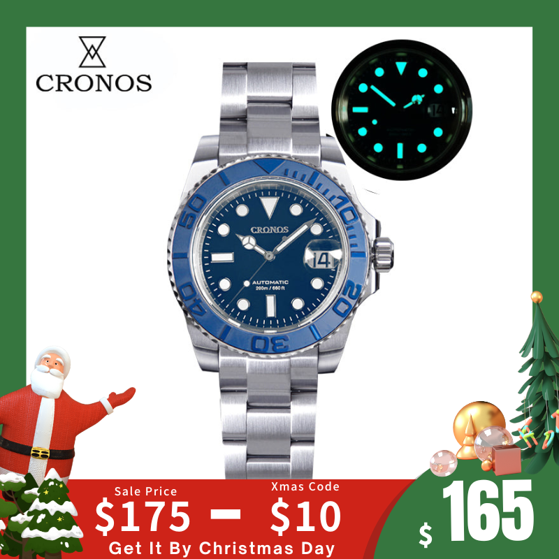 ★Xmas Sale★Cronos 2.5x Water Ghost Sub Dive Watch L6018 Fully Brushed Bracelet