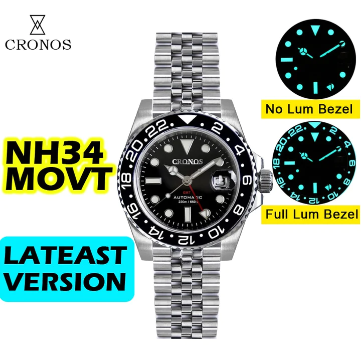 Xmas Sale Cronos NH34 GMT Automatic Men Watch L6020M Cronos Watch Store