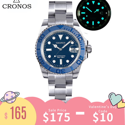 Cronos 2.5x Water Ghost Sub Dive Watch L6018 Fully Brushed Bracelet