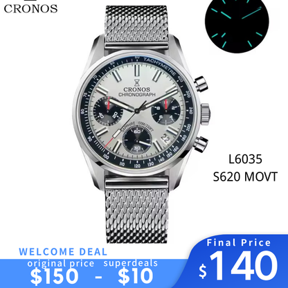 Cronos 38.5mm Chronograph Quartz Men Watch L6035