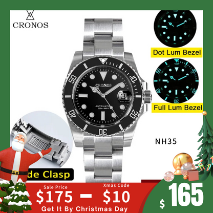 ★Xmas Sale★Cronos 2.5x Water Ghost NH35 Dive Watch L6015 with Calendar