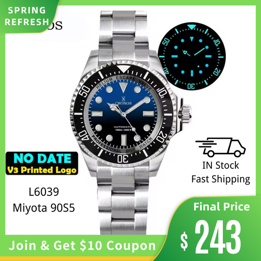 Cronos 44mm Sub Diver Watch 2000 Meters Water Miyota 9015 L6039