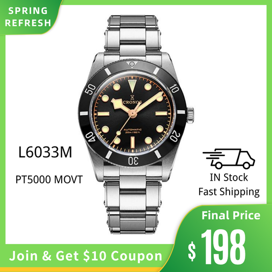 Cronos 37mm BB54 Vintage Diver Automatic Watches L6033-lid sapphire glass