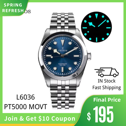 Cronos 36mm Snowflake Automatic Men Watch L6036