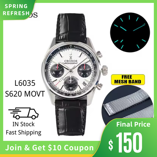 Cronos 38.5mm Chronograph Quartz Men Watch L6035