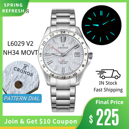 Cronos 39mm GMT NH34 Mechanical Men Watch L6029 V2