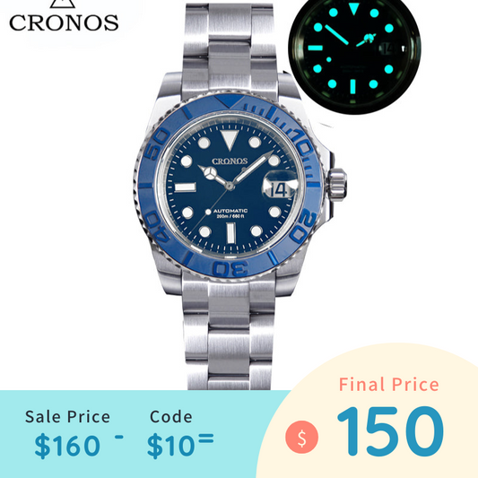 Cronos 2.5x Water Ghost Sub Dive Watch L6018 Fully Brushed Bracelet