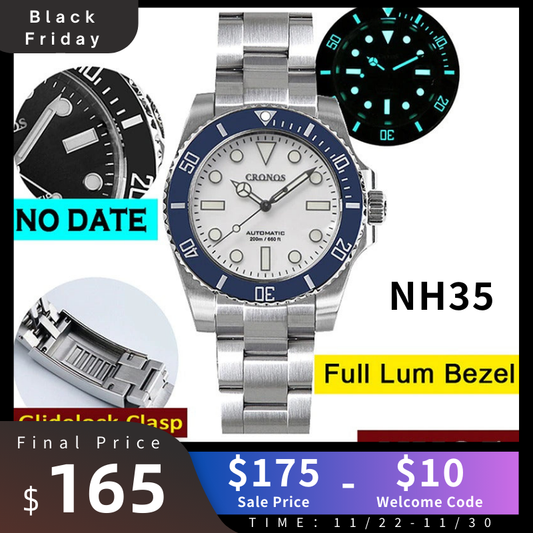 ★Black Friday★Cronos No Date NH35 Sub Diver Watch L6015M