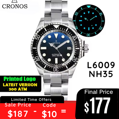 Cronos 44mm Sub Diver 2000 Meters Watch L6009M