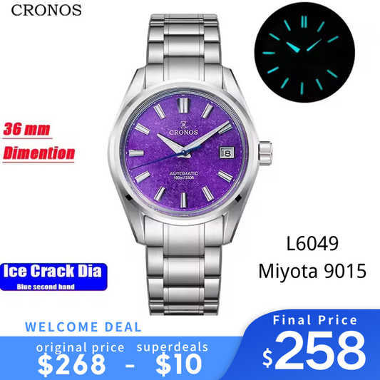 Cronos Men Watch 36mm Miyota 9015 Movement Ice Crack Dail L6049M