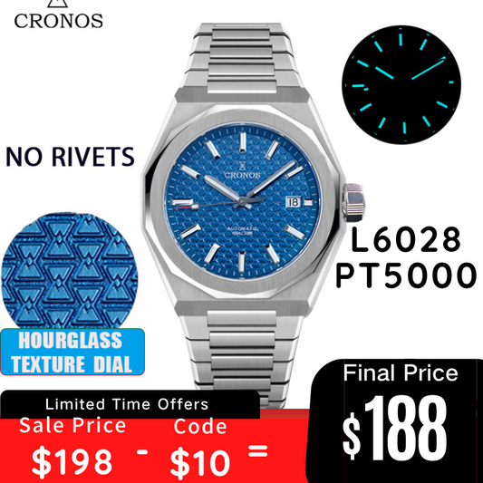 Cronos 39mm Hourglass Dial PT5000 Men Watch L6028